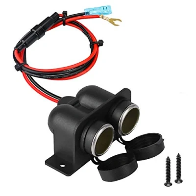 Abbildung von zigarettenanzünder Verteiler Kfz Adapter, Wasserdicht Marine Grade 12V / 24V Gleichstrom Feuerzeug Doppelloch steckdose, mit 60cm Anschlusskabel und Sicherung