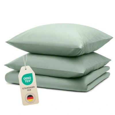 Abbildung von Blumtal Bettwäsche 200x200 cm + 2x Kissenbezug 80x80 OEKO TEX zertifizierte Mikrofaser Bed Sheets Bettbezug Set Duvet Cover 3er Hellgrün