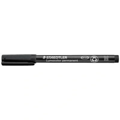 Abbildung von STAEDTLER permanent Marker Lumocolor, schwarz, Linienbreite ca. 1,0 mm, wisch und wasserfest, Made in Germany, nachfüllbar, lange Lebensdauer, 10 schwarze Universalstifte im Kartonetui, 317 9