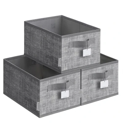 Abbildung von SONGMICS Aufbewahrungsbox 3er Set, zusammenklappbar, Stoffboxen aufbewahren, 30 x 20 15 cm, für Kleiderschrank, 2 Griffe, Etikette, Schlafzimmer Wohnzimmer, schilfgrau ROB415G01