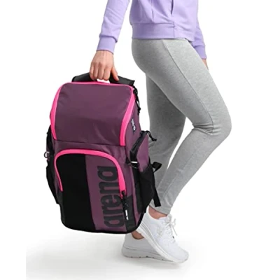 Abbildung von arena Spiky III Schwimm Rucksack 45, Freizeit und Sportrucksack aus Wasserabweisendem Material, Gepolsterte Schulterpartie, Schulrucksack, 45 Liter, Plum neon_pink