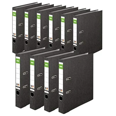 Abbildung von Original DINOR Ordner Wolkenmarmor Recycling Made in Germany. 10er Pack 5 cm breit DIN A4 schwarz Aktenordner Briefordner Büroordner Pappordner Schlitzordner Grüner Balken Blauer Engel