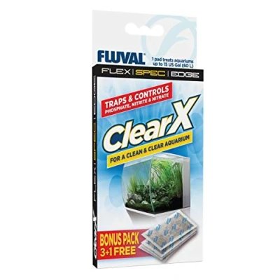 Abbildung von Fluval Clear X Filter Pads, gegen Phosphat, Nitrit und Nitrat, für alle Filterarten geeignet, 4er Pack, 1 Pad behandelt 60l