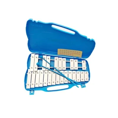 Abbildung von GEWA Glockenspiel, Klangspiel, Xylophon, mit 25 Metallklangplatten, Chromatisch (Tonumfang G5 G7) inkl. 2 Schlegel, Kunststoffetui Griff, blau