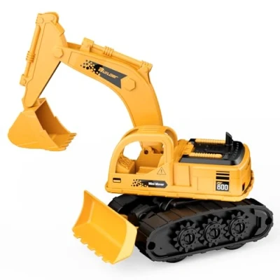 Abbildung von GizmoVine Bagger Spielzeug, Baustellenfahrzeuge Kinder, 2 in 1 Reibungsauto Modell mit Bulldozer, Starke &amp; Flexible Teile, Party und Sandkasten Kinderbagger für 3 4 5 Jahre