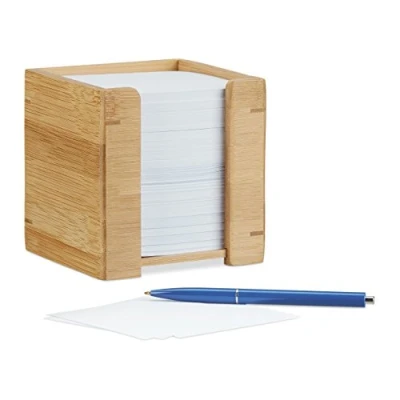 Abbildung von Relaxdays Zettelbox Bambus, Zettelkasten Holz, Notizzettel Halter, 900 Blatt, H x B T: 10,5 cm, natur