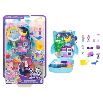 Abbildung von Polly Pocket Pyjamaparty Schnee Eule Spielset mit Wasserspaß und 2 Teilen Farbwechseleffekt, Trageriemen für Spielspaß unterwegs, Kinder ab 4 Jahren, HKV37