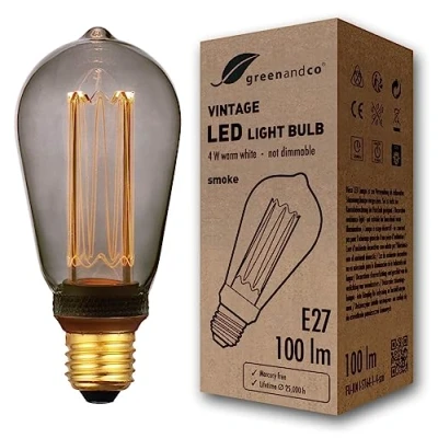 Abbildung von greenandco Vintage Design LED Birne zur Stimmungsbeleuchtung E27 ST64 smoke 4W 100lm 1800K extra warmweiß 320 230V flimmerfrei nicht dimmbar Edison Glühbirne
