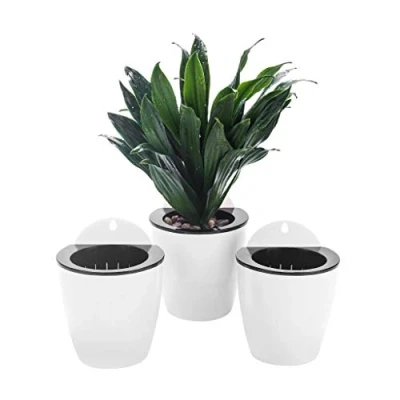 Abbildung von ORIMERC 3er Set Selbstwässernder Blumentopf Wand hängende Selbstbewässerungstöpfe Küche Kräutertopf Wandtöpfe Pflanze innen Wasserspeicher Pflanzgefäße Kräutergarten Balkon vertikal Wandmontage weiß