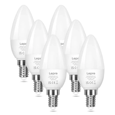 Abbildung von Lepro E14 LED Warmweiss, Glühbirne E14, 4.9W 470 Lumen, 6er Pack, ersetzt 40W Birne, C37 2700K Warmweiß Glühlampe, 200 Leuchtmittel, Kerzenleuchten