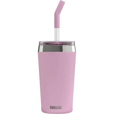 Abbildung von SIGG Helia Kaffeebecher to go (0.45 L), doppelwandig isolierter Thermobecher mit Glas Strohhalm, auslaufsicherer Tumbler aus Edelstahl für heisse &amp; kalte Getränke