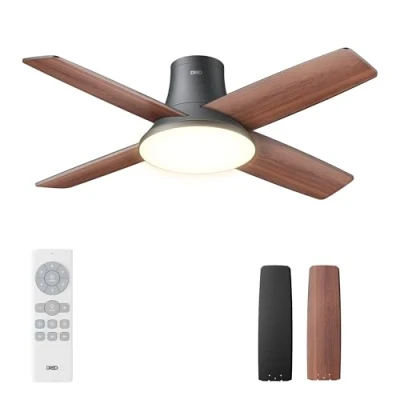 Abbildung von Dreo Deckenventilator mit Licht und Fernbedienung, 112 cm, flach, schwarz, umkehrbar, 5CCT, 6 stufig dimmbar, Geschwindigkeiten, leise, Timer, einfache Montage, für Schlafzimmer