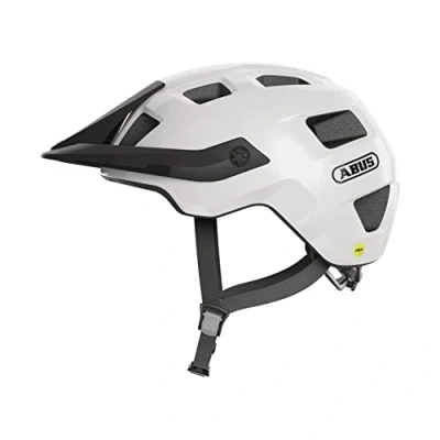 Abbildung von ABUS MTB Helm MoTrip MIPS Fahrradhelm für einen sicheren Einstieg in den Mountainbikesport mit Aufprallschutz Damen und Herren Weiß Glänzend, Größe M