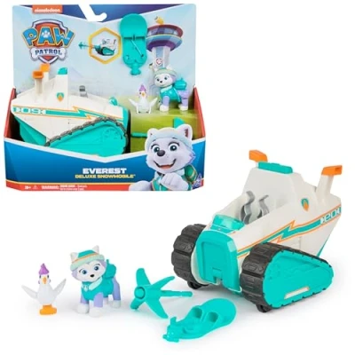 Abbildung von PAW PATROL Schneemobil mit Everest Figur, Snowboard und Henrietta Figur (Deluxe Fahrzeug), Spielzeug für Kinder ab 3 Jahren
