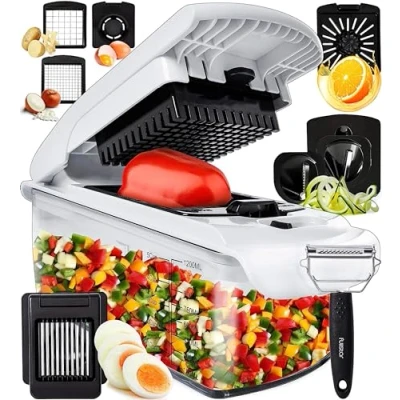 Abbildung von Gemüseschneider Spiralschneider Gemüsehobel Gemüse Schneider Zwiebelschneider Kartoffelschneider Obstschneider Vegetable Chopper Cutter Dicer (9 in 1 Weiß)