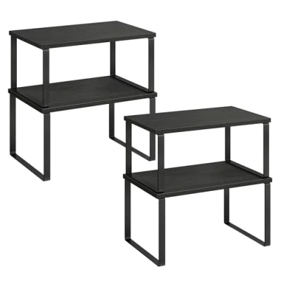 Abbildung von SONGMICS Gewürzregal, 2er Set Küchen Organizer, Küchenregal, Schrank Organizer Küche, erweiterbar, kleines Regal, stapelbar, Metall und Holzwerkstoff, tintenschwarz ebenholzschwarz KCS02B01