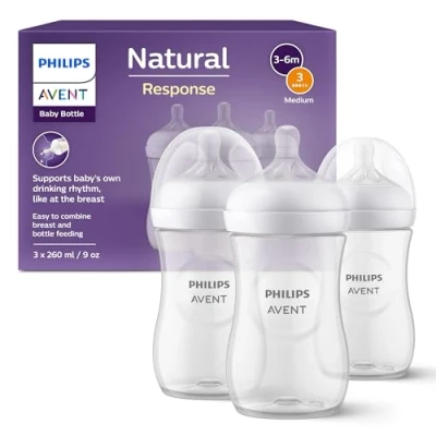 Abbildung von Philips Avent Babyflaschen Natural Response 3x Babyflaschen, 260 ml, für Neugeborene ab 1 Monat, BPA frei (Modell SCY903/03)