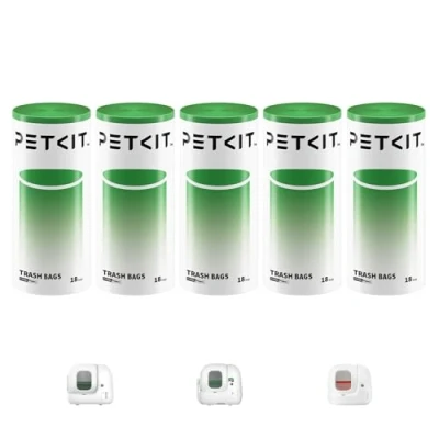 Abbildung von PETKIT Katzentoilettenbeutel mit Zugbändern, Beutel für Katzentoilette Pura Max 2 und PUROBOT Pro,Kratzfest Haustier Katze Hunde Hundekot Katzenstreu 5 Rollen*18 (90 Stück)