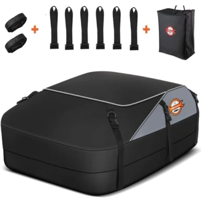 Abbildung von Sailnovo Auto Dachbox Faltbar Dachtasche Wasserdicht Dachkoffer Tragbar Dachboxen Dachträger Tasche Aufbewahrungsbox mit Dach Verstärkten Riemen für (6 Türhaken &amp; 2 Lange Gurte, 20 Kubikfuß)