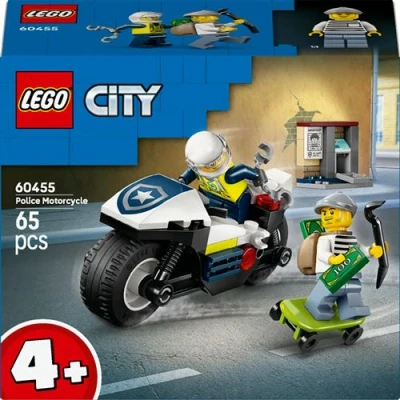 Abbildung von LEGO City Verfolgungsjagd mit dem Polizeimotorrad Spielset Motorrad, Skateboard, Geldautomaten und 2 Mini Figuren Geburtstagsgeschenk für Jungen Mädchen ab 4 Jahren 60455