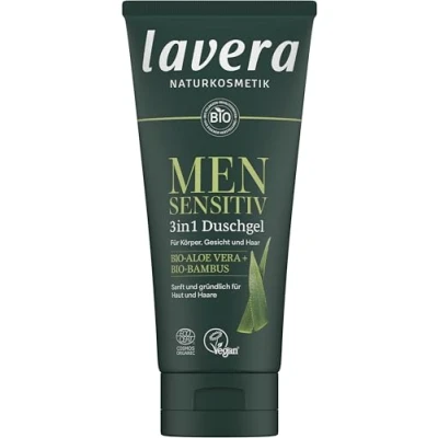 Abbildung von lavera Men sensitiv 3in1 Duschgel erfrischend &amp; belebend für empfindliche Haut Bio Bambus Aloe Vera vegan Naturkosmetik 200 ml
