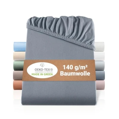 Abbildung von BaSaTex Bio Jersey Spannbettlaken 120x200 cm Spannbetttuch aus 100% Baumwolle GOTS Zertifiziert Farbe: Anthrazit