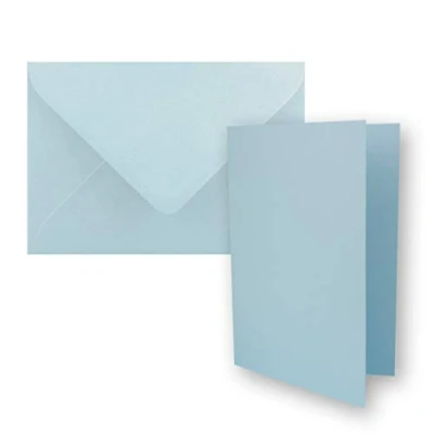 Abbildung von 25x DIN B6 Faltkarten Set mit Umschlägen in Hellblau (Blau) 120 x 170 mm ideal für Einladungskarten, Hochzeit, Taufe, Kommunion, Konfirmation Marke: FarbenFroh