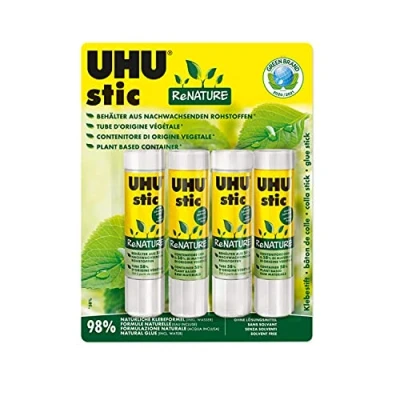 Abbildung von UHU stic ReNATURE Klebestift ohne Lösungsmittel Aus 98 Prozent natürlichen Inhaltsstoffen 4 x 21 g
