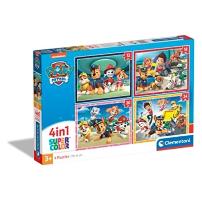 Abbildung von Clementoni 21513 Supercolor Puzzle 4 In 1 Paw Patrol 12,16,20,24 Teile Ab 3 Jahren, Buntes Kinderpuzzle Mit Besonderer Leuchtkraft &amp; Farbintensität, Geschicklichkeitsspiel Für Kinder