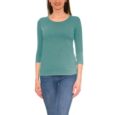 Abbildung von Alkato Damen Shirt 3/4 Arm mit Rundhals, Farbe: Salbeigrün Uni, Größe: S