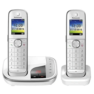 Abbildung von Panasonic KX TGJ322GW Familien Telefon mit Anrufbeantworter (schnurloses DUO, strahlungsarm, Anrufschutz, DECT Basistation) Schwarz/Weiss