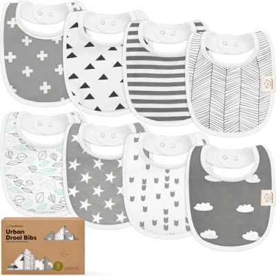 Abbildung von KeaBabies Baby Lätzchen für Jungen &amp; Mädchen 8er Pack Bio Baumwolle zum Zahnen Junge groß Säugling, Kleinkind (Grayscape)