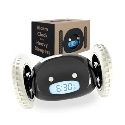Abbildung von CLOCKY Funny Gift Loud Alarm Clock for Heavy Sleepers on Wheels (Adults Kids Teens Bedroom) Run Away Moving Jump Roll Vibrating, Cute Annoying, 1 Time Snooze, Digital, Wake Up Energized (Black)