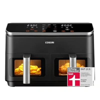 Abbildung von COSORI Heißluftfritteuse 2 Kammern Airfryer, 8 in 1 Dual Zone Air Fryer XXL 8,5 L, Heissluftfritteuse Doppelkammer mit Sichtfenster für ausgewogene Mahlzeit, 50 Rezepte, energiesparend, 5 Personen
