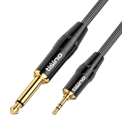 Abbildung von Tisino 6,3 mm Mono auf 3,5 Stereo Verbindungskabel Klinke Kabel Klinkenstecker Audio Adapter (Mono zu Stereo) 3m