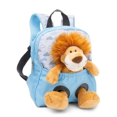 Abbildung von NICI Kinderrucksack blau 2 in 1 mit Kuscheltier Löwe 25cm Kindergartenrucksack Mädchen &amp; Jungen Weicher Rückenbereich verstellbare Gurte 49848