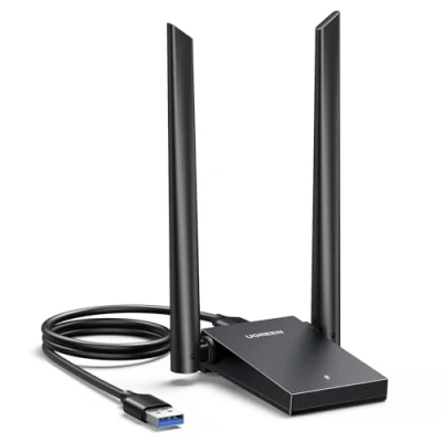 Abbildung von UGREEN AX1800 USB WLAN Stick Adapter WiFi 6 3.0 für PC Dual 5dBi Antennen mit eingebauter Treiber, Super Wanddurchdringung und Dualband (5GHz/2.4GHz) Windows 10/11.