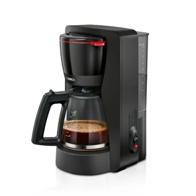 Abbildung von Bosch Filterkaffeemaschine MyMoment TKA2M113, Glaskanne 1,25 L, für 10 15 Tassen, 40min Warmhaltefunktion, Tropfstopp, schwenkbarer Filterträger, abnehmbarer Wassertank, 1200 Watt, Schwarz matt