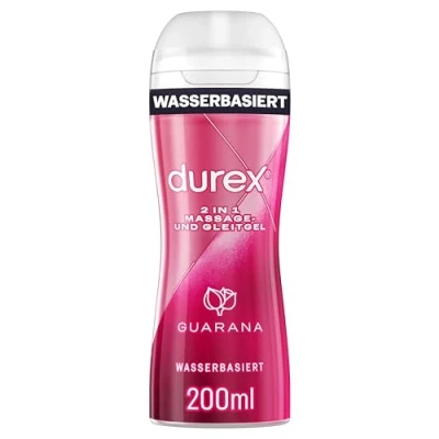 Abbildung von Durex 2 in 1 Massage und Gleitgel Guarana mit geschmeidiger Textur für Ganzkörpermassagen &amp; Intimbereich 200 ml Kartonverpackung