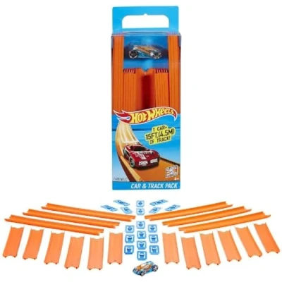 Abbildung von Hot Wheels Bahn Track Builder, Trackteile &amp; Verbindungsstücke (36 Teile) für Autorennbahnen der Autos, inkl. 1 Spielzeugauto, Auto Spielzeug, Spielzeug ab 4 Jahre, BHT77