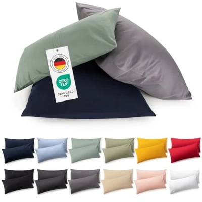 Abbildung von Blumtal Kissenbezug 40x60 cm (2er Set Kissenbezüge) Hellgrün 100% Baumwoll Jersey, Oeko Tex Zertifiziert, Kopfkissenbezug Jersey Kissenhülle Bezug für Nackenstützkissen