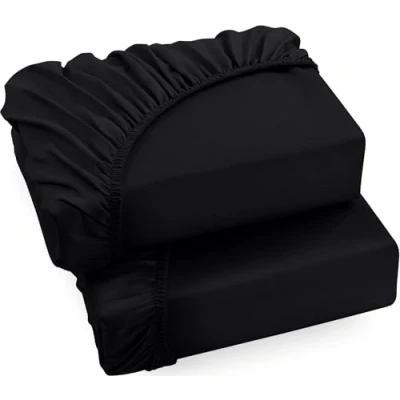 Abbildung von Utopia Bedding 2er Set Spannbettlaken 90x200cm Schwarz Gebürstete Mikrofaser Spannbetttuch 35 cm Tiefe Tasche