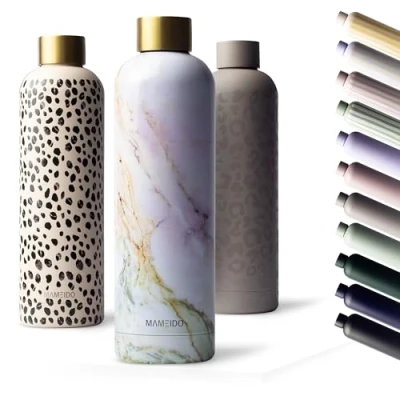 Abbildung von MAMEIDO Trinkflasche Edelstahl 500ml, 750ml &amp; 1l auslaufsichere Thermosflasche, Kohlensäure geeignet, BPA frei, Isolierflasche 12h heiß 24h kalt (Pear Marble Gold, 0,5l)