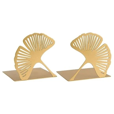 Abbildung von moses. libri_x Buchstütze Gingko 2er Set, Dekoratives Buchständer Set aus Metall in Gold, Goldene Buchstützen mit Cut Out Look