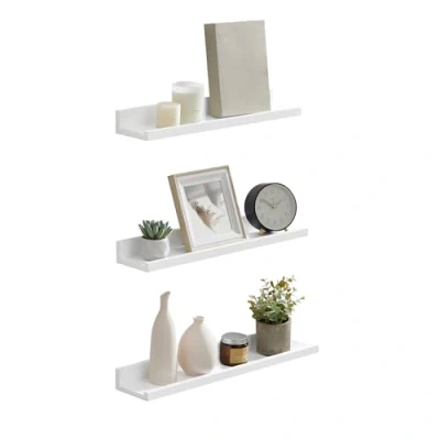 Abbildung von SONGMICS Wandregal, 3er Set, Schweberegal, 38 cm breit, Regal für Fotorahmen und Dekos, Wohnzimmer, Arbeitszimmer, Badezimmer, Küche, weiß LWS38WT