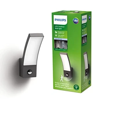 Abbildung von PHILIPS Outdoor Splay LED Wandleuchte inkl. Sensor, 12W, Anthrazit, kaltweißes Licht 4.000K, IP44 Schutzklasse, integriertes Leuchtmittel