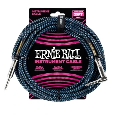 Abbildung von Ernie Ball Instrumentenkabel geflochten, gerade/gewinkelt, 7,62 m, Schwarz/Blau