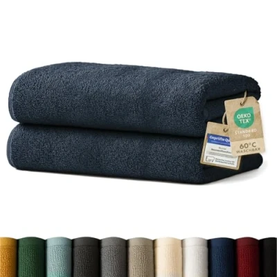 Abbildung von Blumtal Premium Frottier Handtücher Set 2 teilig 100% Baumwolle Oeko TEX zertifiziertes Badetuch 2X (70x140 cm) Ultra saugstarkes Frottiertücher waschbar 60 Handtuch Dunkelblau