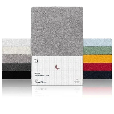 Abbildung von Blumtal® Frottee Spannbettlaken 180x200 cm OEKO TEX zertifiziertes Spannbetttuch 180x200cm bis 25cm Matratzenhöhe Bettlaken wärmend Grau