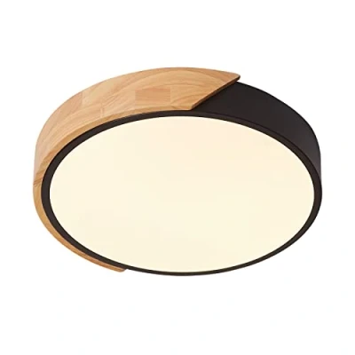 Abbildung von Schindora LED Deckenleuchte 24W Warmweiß 3000K 1600LM, Innen Holz Runde Moderne Ø30cm für Lounge Flur Home Office Veranda